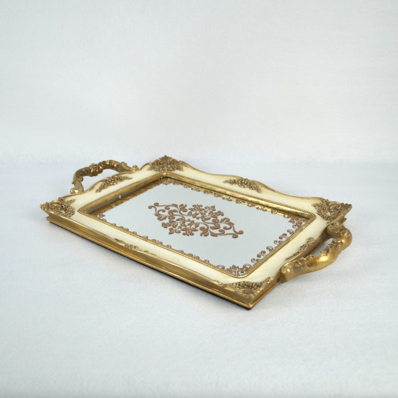 Metal Resin Mirrored Ornate Decorative Tray Jewelry Tray
