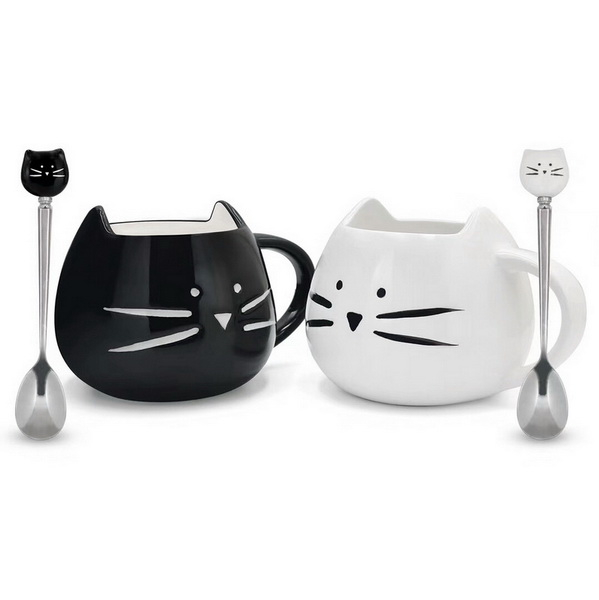 Grade A Ceramic Mug Cute Design Cat Shape Ceramic Coffee Mug with Spoon
