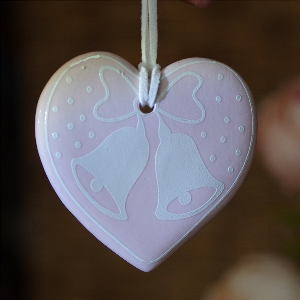 Custom Hanging Decoration Heart Shape Necklace Pendant Sublimation Ceramic Christmas Ornament