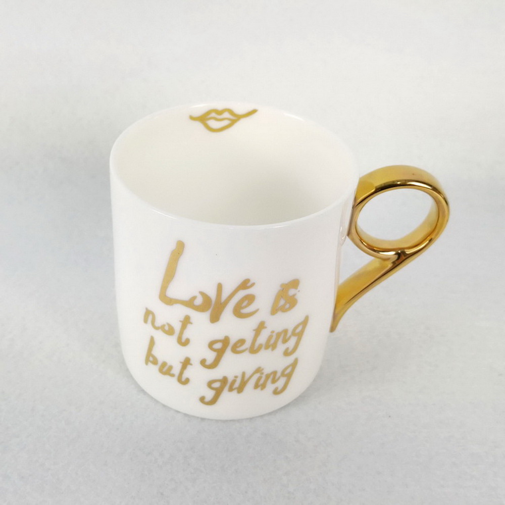 Wholesale Retail Withe Body with Gold Rim And Handle Ocean Sun Beach Decal Ceramic Coffee Mug