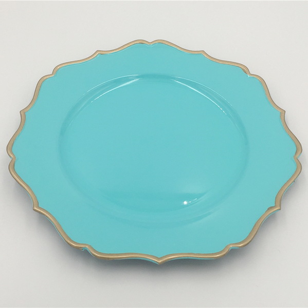 Best quality wholesale wedding beaded edge teal plastic charger plates
