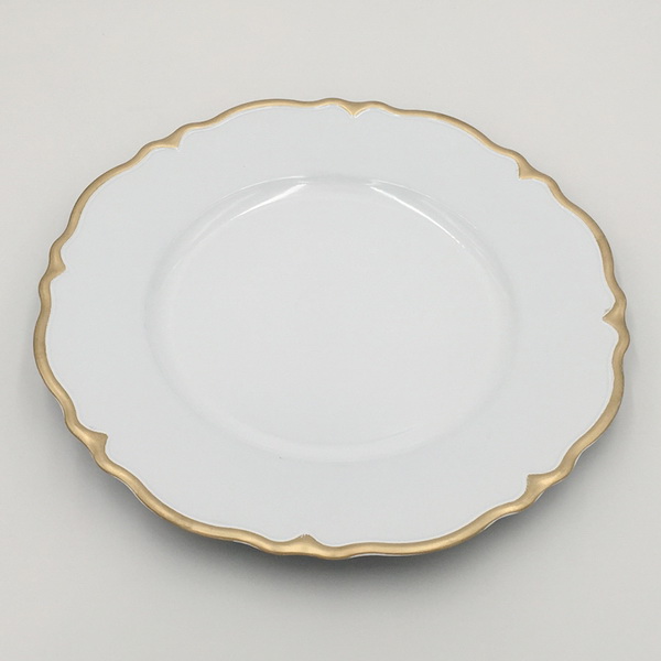 China market Plastic products wholesale sky blue charger plates with gold line