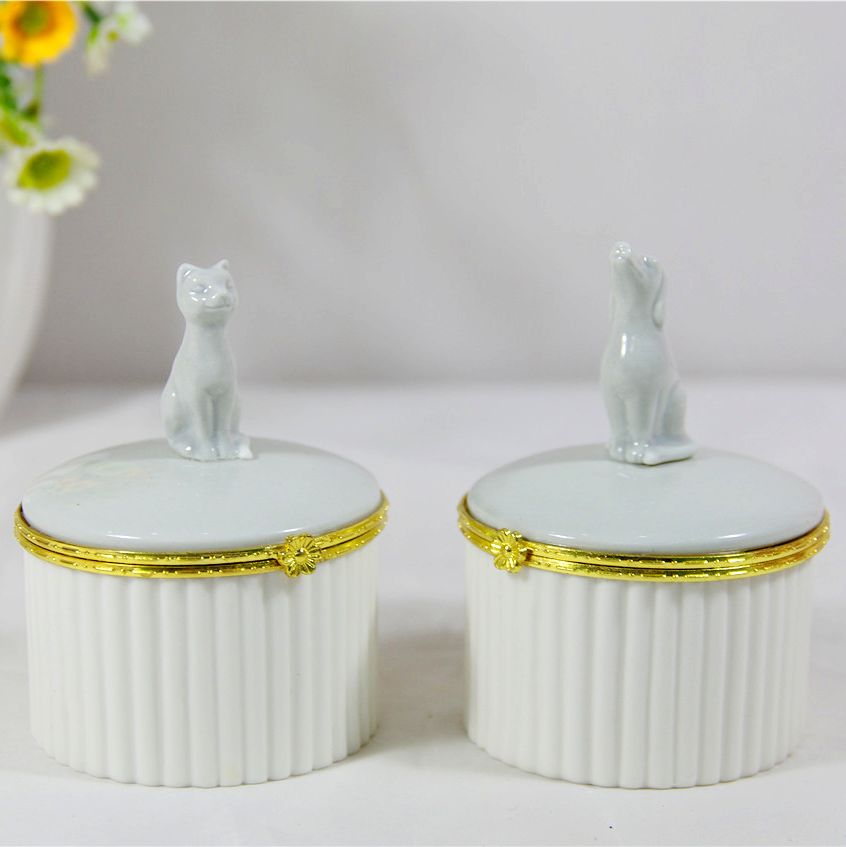Empty Ceramic Box Diamond Jewelry Box Porcelain Round Dish