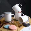 Solid Color Glazed Logo Decal Printed Ceramic Coffee Mugs With Spoons Set