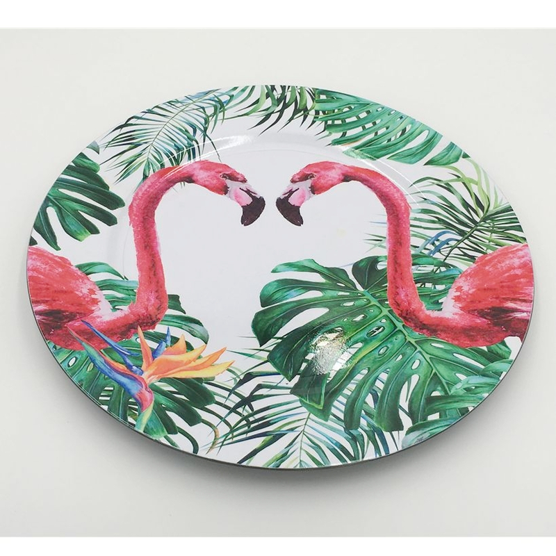 Wholesale Round Dinner Plate Flamingo Design Melamine Plates Plastic