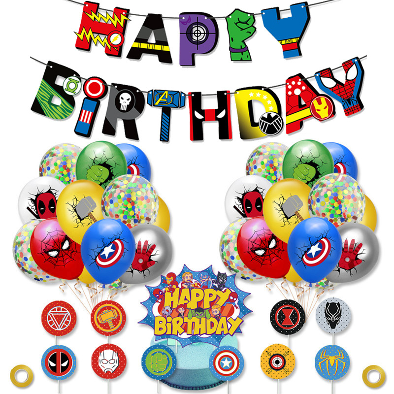 1Set Marvel Spiderman Hulk Confetti Latex Balloons Happy Birthday Banners