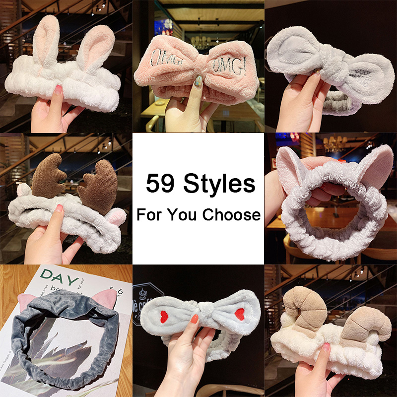 Wash Face Hair Holder Hairbands Soft Warm Coral Fleece Bow Animal Ears Headband 