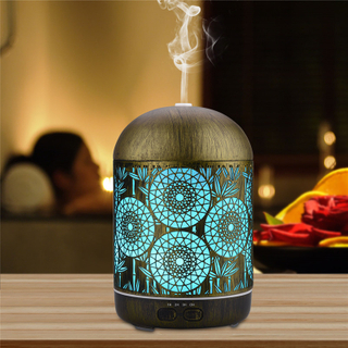 Air Humidifier Aroma Essential Oil Diffuser LED Night Light Hollow Metal Cool Mist Maker Aromatherapy for Home Office Bedroom