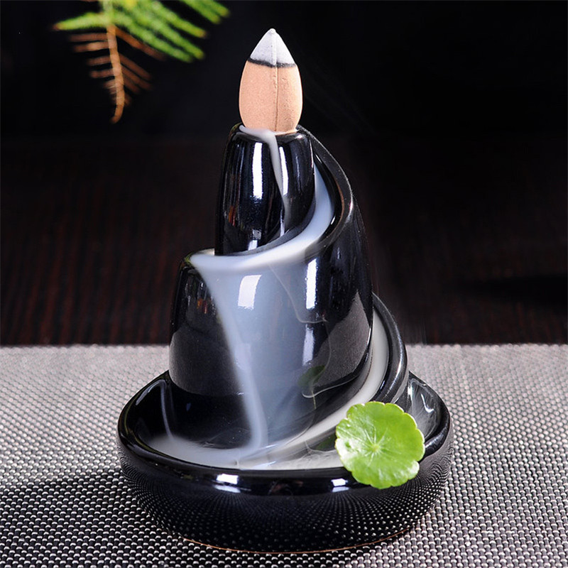 Ceramic Retro Ceramic Backflow Incense Burner Waterfall Censer Incense Holder Aromatherapy Furnace Home Decoration