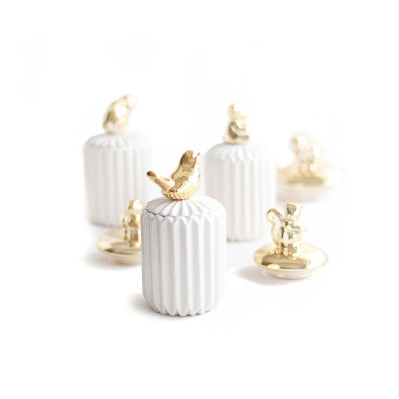  Nordic Cotton Swab Storage Box Organizer Small Animal Plating Ceramic Toothpick Storage With Lid Desktop Finishing Jewerly Box