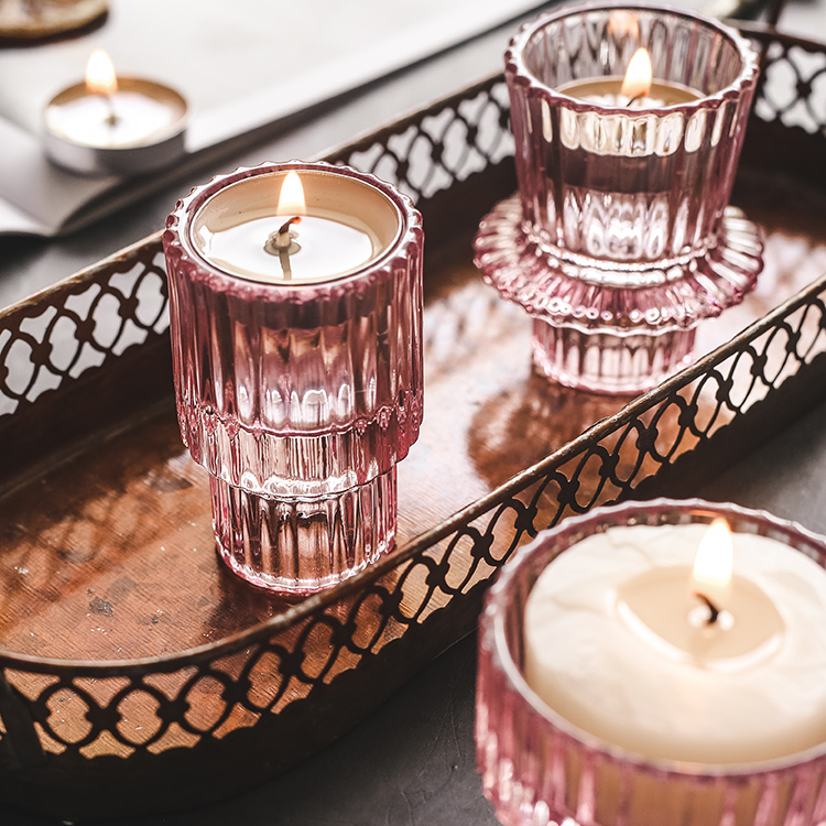 2023 Nordic Pink Glass Candlestick European Candles Holders Table Candle Stand Romantic Candlestick Photophor Home Decoration