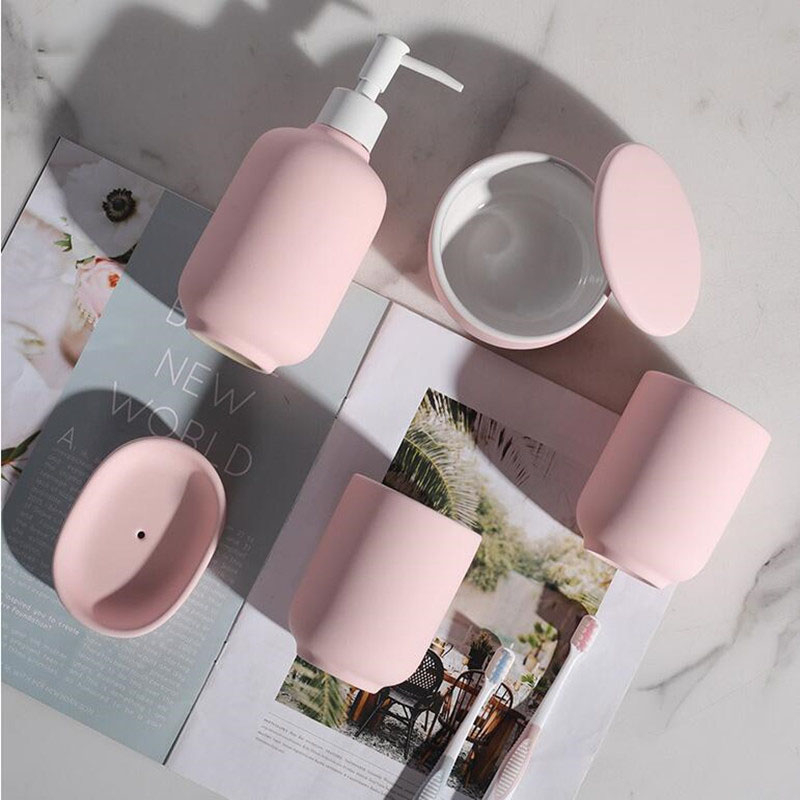 Bathroom Set Ceramic Lotion Bottle Mouth Cup Soap Box Storage Tank Nordic Simple Creative Household Goods Bathroom Accessories