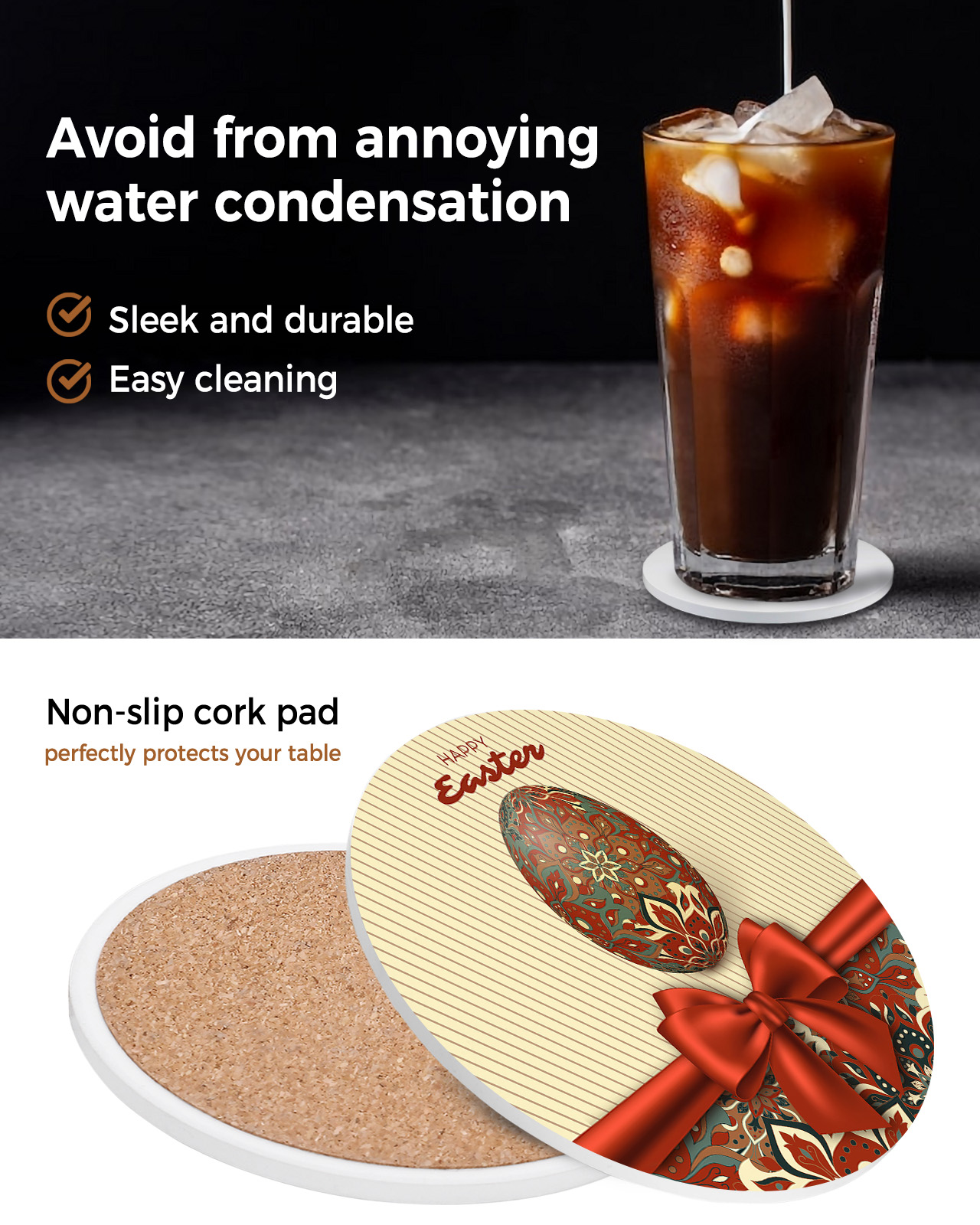 Easter Gift Egg Texture Round Ceramic Coaster Coffee Tea Cup Mats Non-slip Placemat Tableware Pads Decorations