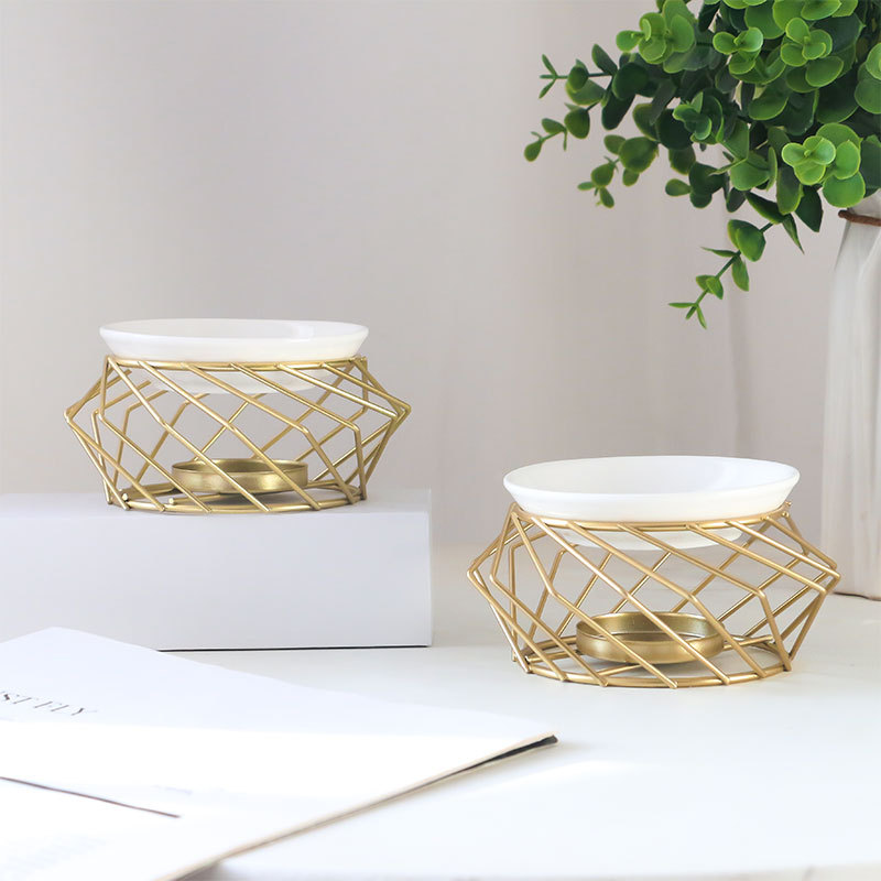 New Aromatic Oil Burner Romantic Ceramic Tealight Candle Holder Iron Oil Burner Wax Melt Burner Warmer Aroma Diffuser Home Decor