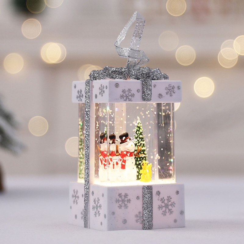 Christmas Snow Globe Lantern LED Light Water Glittering Santa Night Lamp Decor