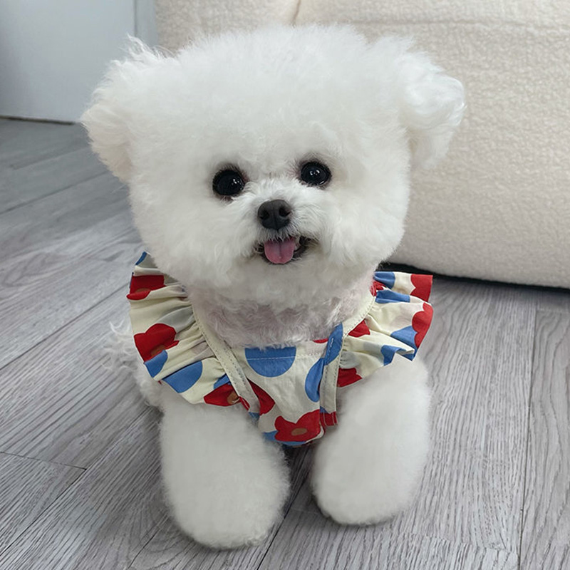 New Sweet Dog Pet Clothes Summer New Floral Flying Sleeve Short Skirt Schnauzer Dog Cat Thin Non-woven Sunflower Vest Clothes