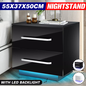 2023 Modern Night Tables High Gloss LED Light Nightstand with 2 Drawer 20 Modes LED RGB Bedside Table Home Bedroom Bedside Cabin