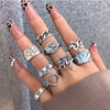 Vintage Gothic Butterfly Angle Flower Multi Element Ring Set For Women
