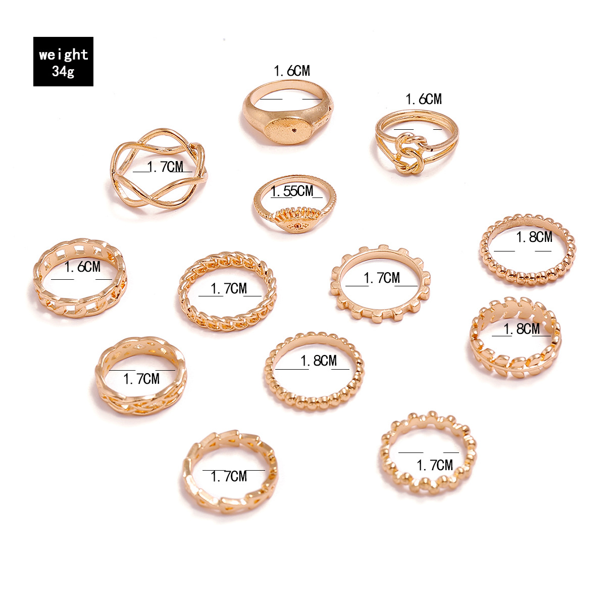 Bohemian Rings Serpentine Demon Eye Star Geometry Chain Gold Color 