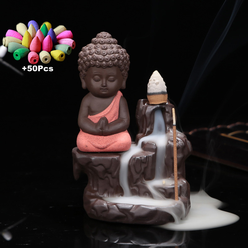 Burner Creative Home Decor The Little Monk Small Buddha Censer Backflow Incense Burner Use In Home Teahouse