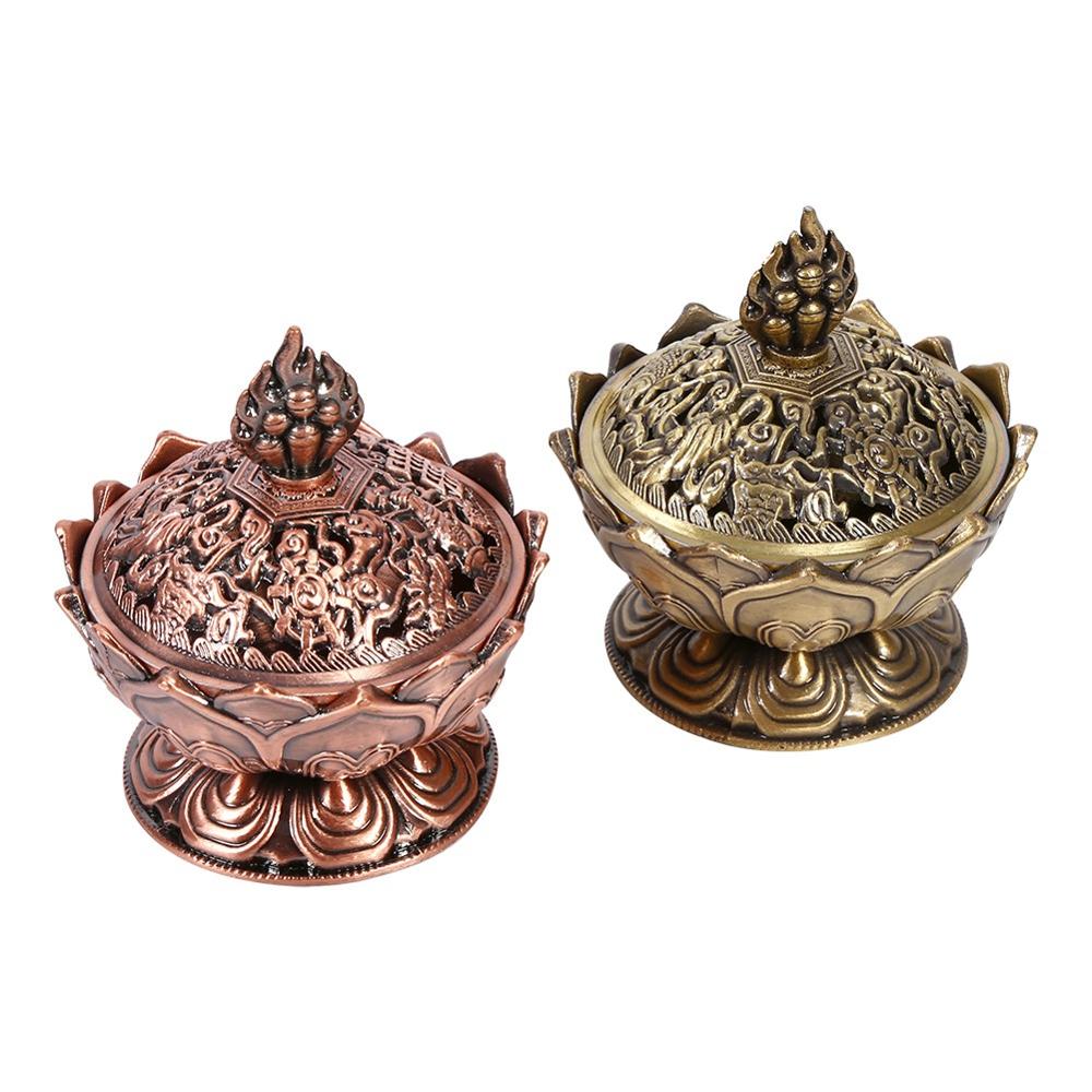 2 Colors Holy Lotus Flower Incense Burner Buddhism Incense Burner Zinc Alloy Bronze Mini Incense Metal Craft Home Decoration