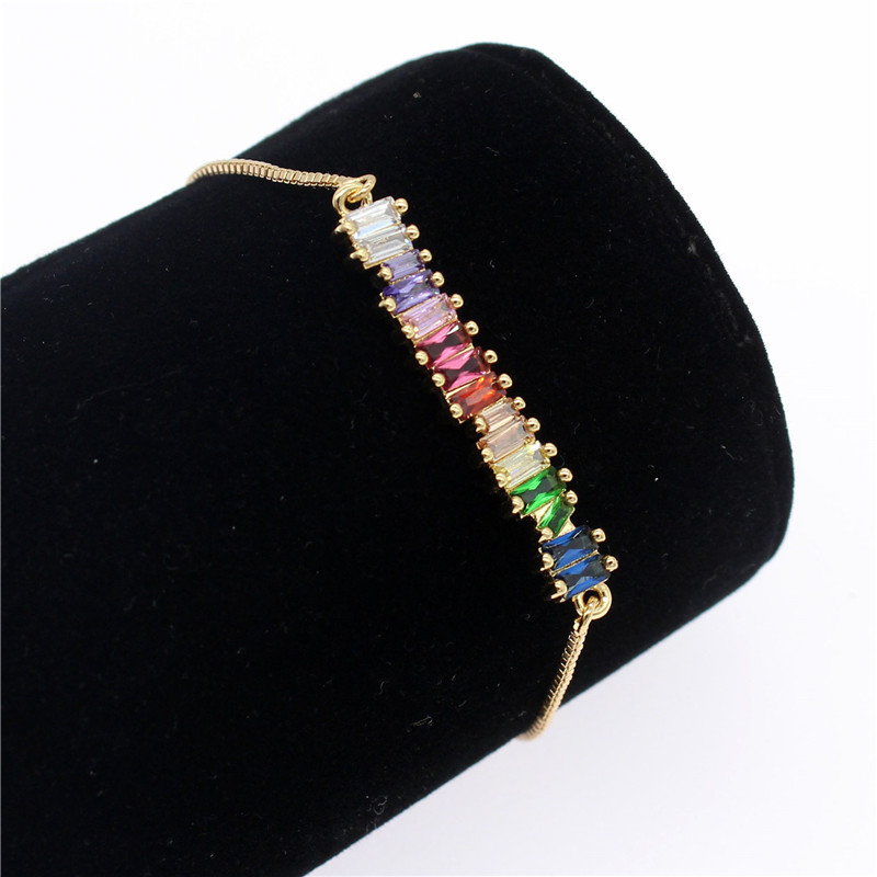Colorful Cubic Zirconia Rainbow Bracelet for Women Gold Bracelets & Bangles Crystal Charm Jewelry Gift MBR190052