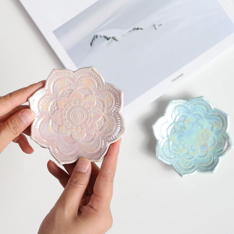 1Pc Nordic Irregular Mandala Shape Ceramic Storage Tray Dish Jewelry Ring Organizer Bread Dessert Snack Plate Plate Home Decor