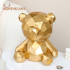 Resin Geometric Teddy Bear Piggy Bank Figurines for Interior Europe Animal Coin Storage Container Home Desktop Decor