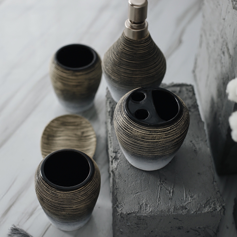 5pcs Porcelain Bathroom Set Ceramic Liquid Soap Dispenser Porcelain Soap Toothbrush Holder Home Decoration Melamine Tray