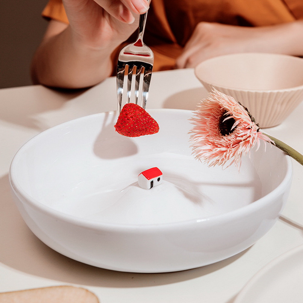 Nordic Ceramic Handmade 3D Small House Love Pattern Dessert Dish Creative Dinner Plates Tableware Household Snack Salad Plate