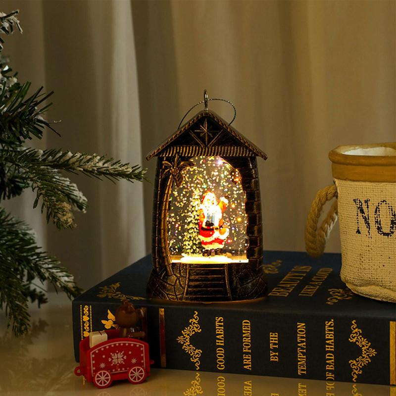 Christmas Snow Globe Lantern Battery Operated LED Light Water Glittering Santa Snowman Hanging Night Lamp Holiday Decoration