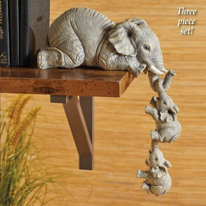  3pcs/set Cute Elephant Figurines Elephant Holding Baby Elephant Resin Crafts Home Furnishing Gift