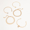 Trendy Geometric Link Chain Bracelet Set For Women Rhinestones Gold Color Leaves Heart Pendant Open Cuff Bangle Girls Jewelry