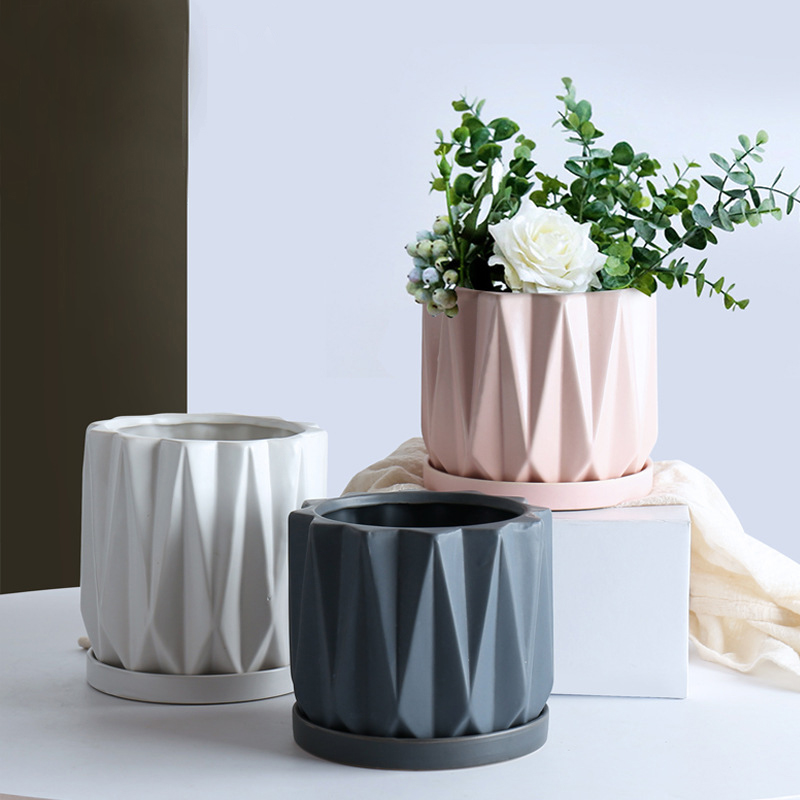 Modern Ceramic Plant Pot with Tray Indoor Outdoor Flower Pot Home Decorative Planter Nordic Plant Pot with Saucer