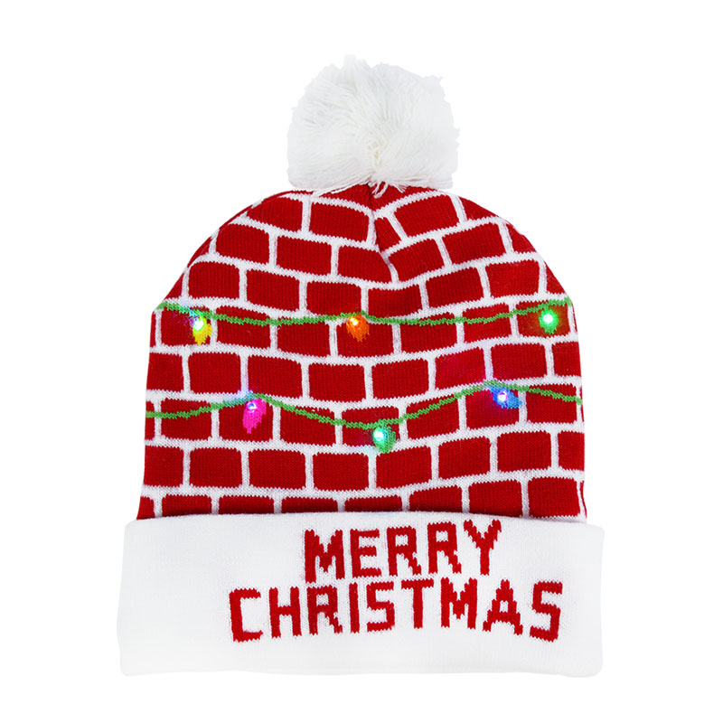 Battery Operated Tree Light Up Knitting Felt Stars Led Lamp Christmas Santa Hat