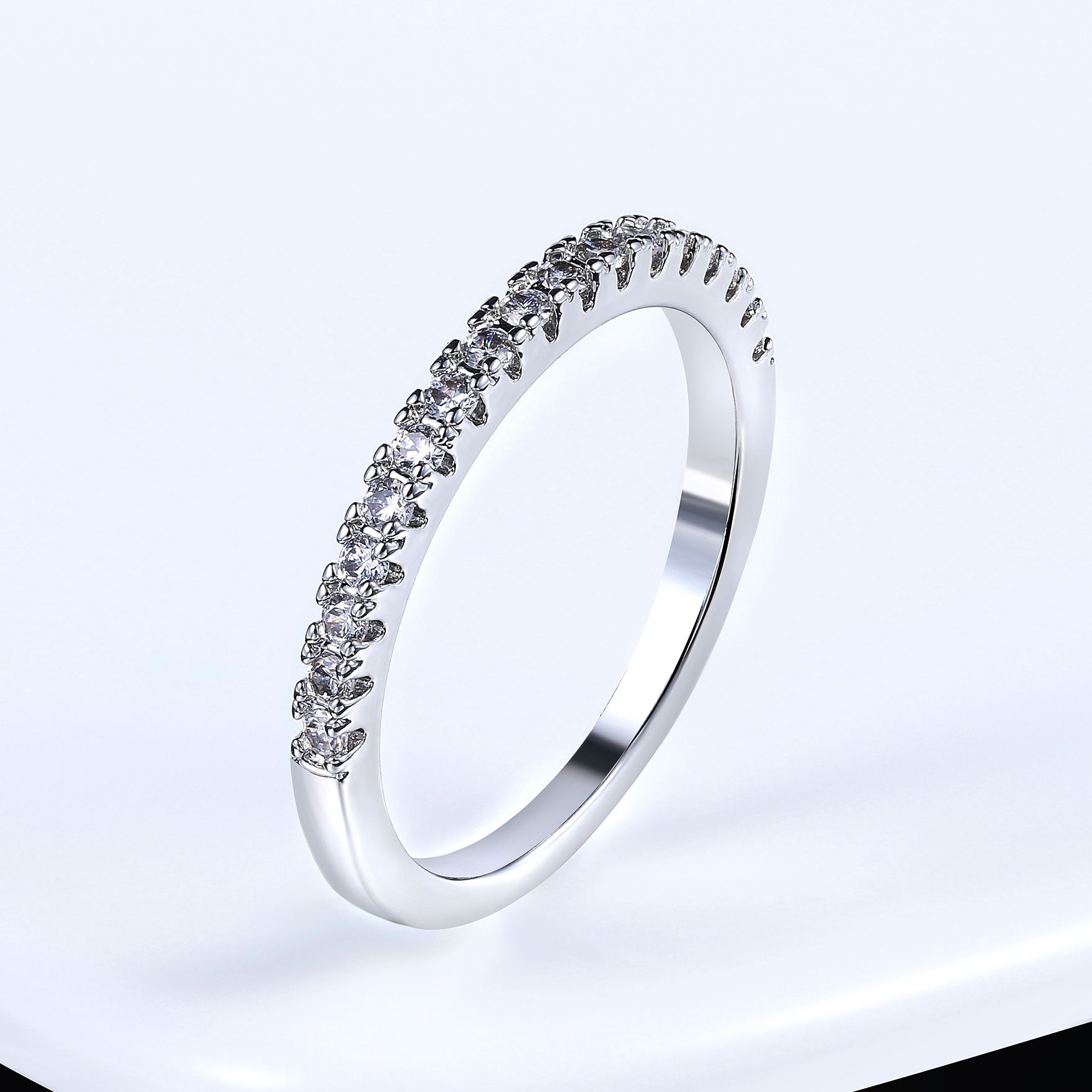 Micro Pave CZ Crystal Sliver Color Dainty Ring Fashion Jewelry All Size