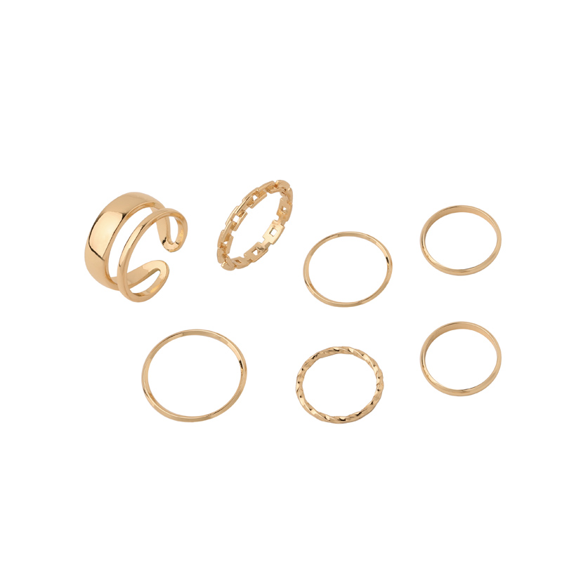 Fashion Mixed Minimalist Ring Set Geometric Round Metal Gold Silver Color Cuff Open Rings