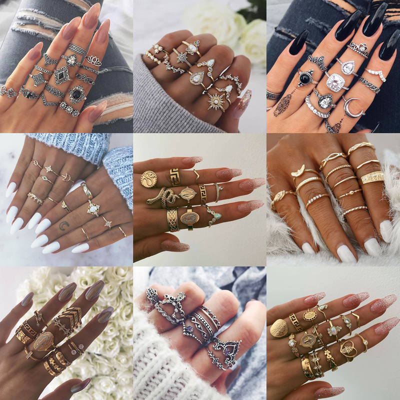Midi Knuckle Ring Set For Women Crystal Geometric Finger Rings Fashion Bohemian Jewelry
