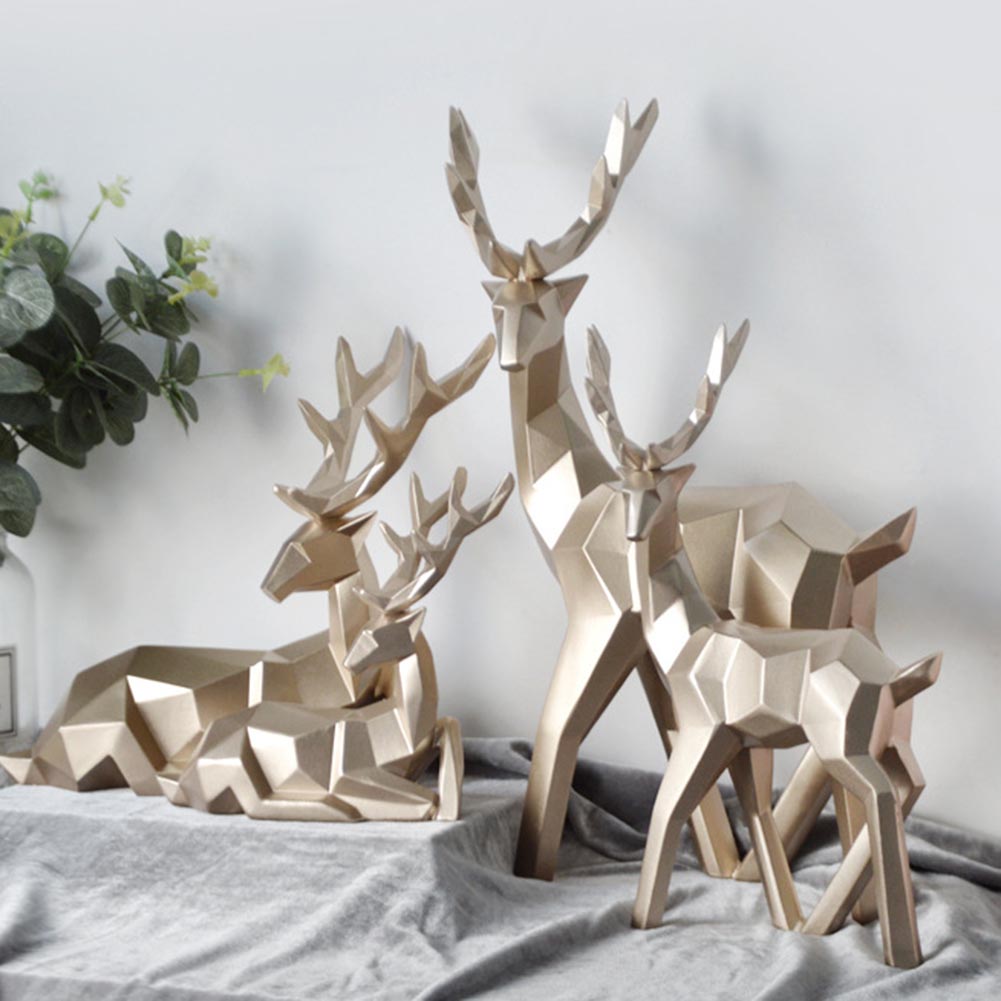 Geometric Couple Deer Statue Elk Sculpture Figurine Home Living Room Decor