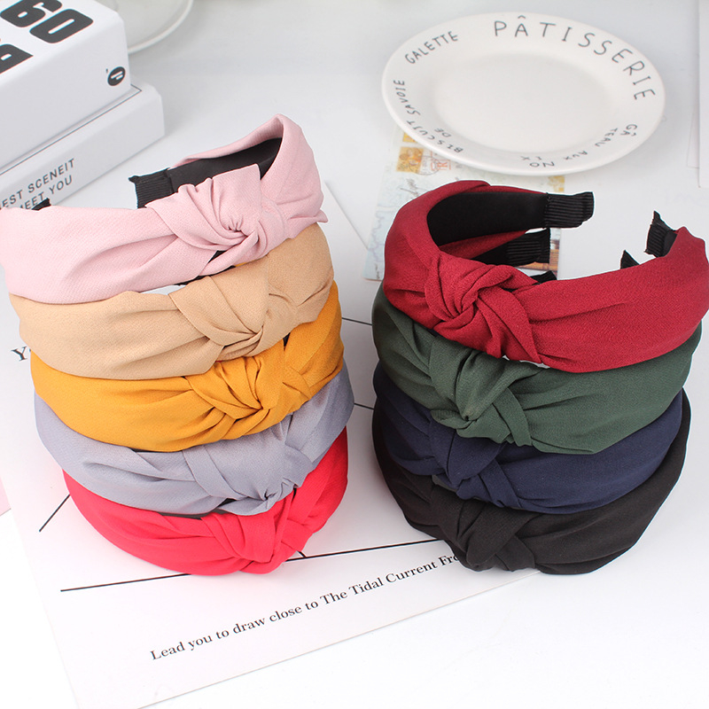 Wide Top Knot Hair Bands For Women Headdress Solid Color Cloth Headband 
