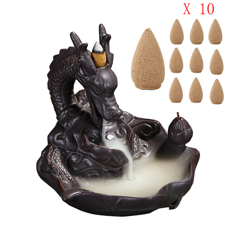 10pcs Hot Dragon Incense Burner Smoke Backflow Best Cone Censer Incense Holder Mini Office Desk Home Decor Teahouse Ornament