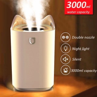 Home Air Humidifier 3000ML Double Nozzle Cool Mist Aroma Diffuser with Coloful LED Light Heavy Fog Ultrasonic USB Humidificador