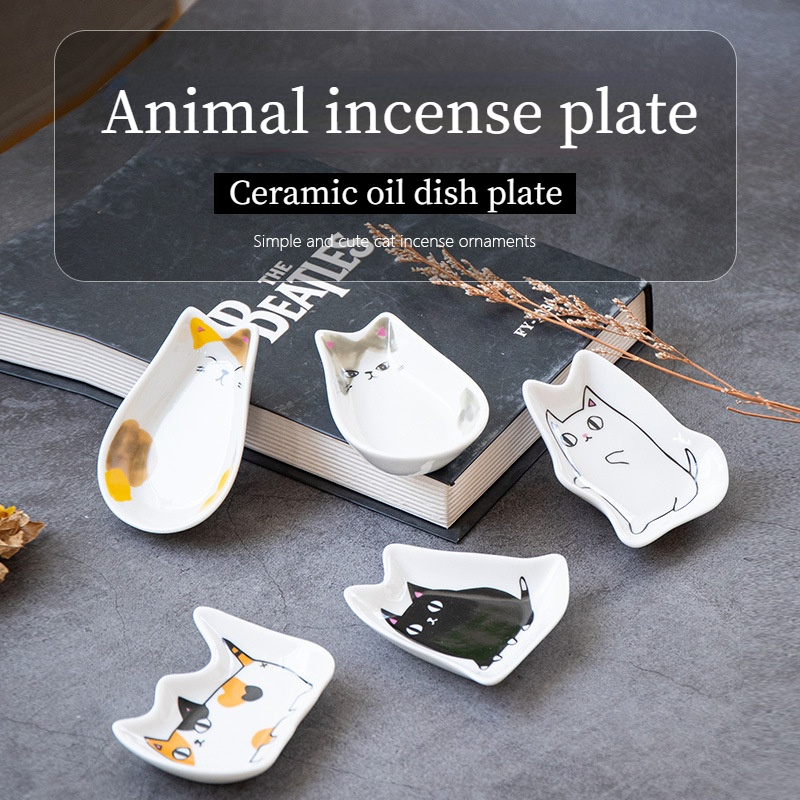 Cat Ceramic Dish Seasoning Dipping Bowl Animal Ceramic Dish Cherry Blossom Trinket Platos Sauce Dish Flower Dish for Kitchen New