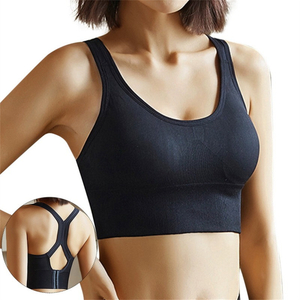 Hot Scoop Neck Open Back Sports Bra Eco-Friendly Workout Sexy Cross Back Strappy Fitness Yoga Bra Vest Tops Apparel For Women