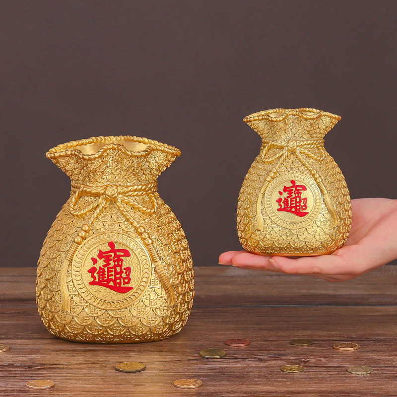 New Resin Lucky Bag Piggy Bank，Modern Art Handmade Sculpture Fortune Bag Home Decoration Piggy Bank Best Gift