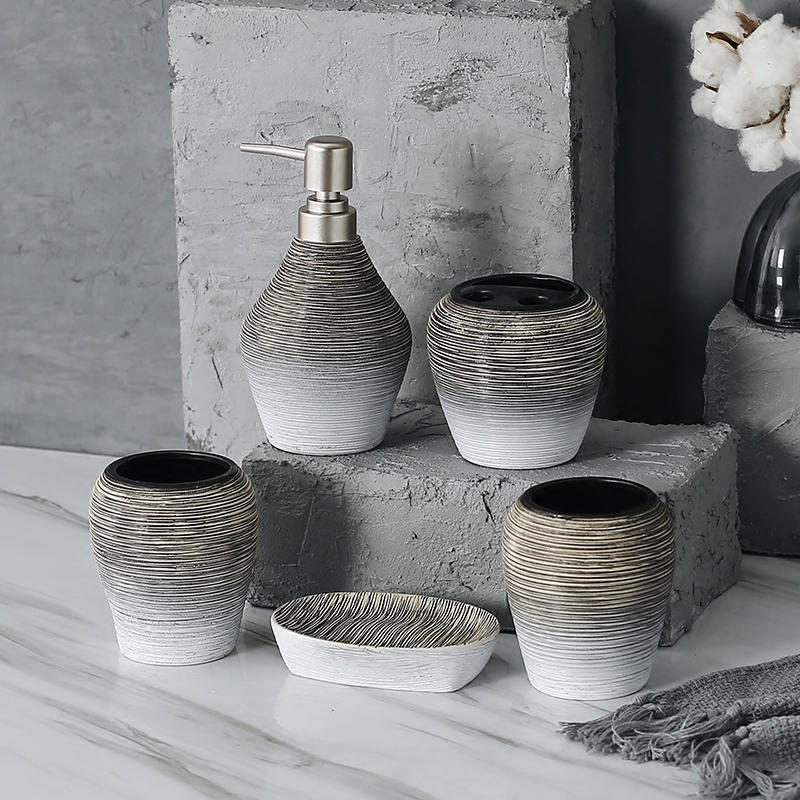 5pcs Porcelain Bathroom Set Ceramic Liquid Soap Dispenser Porcelain Soap Toothbrush Holder Home Decoration Melamine Tray