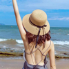 Summer Bow Straw Hat For Women Wide Brim Visor Floppy Hats UV Protection Straw Fedora Panama Summer Travel Beach