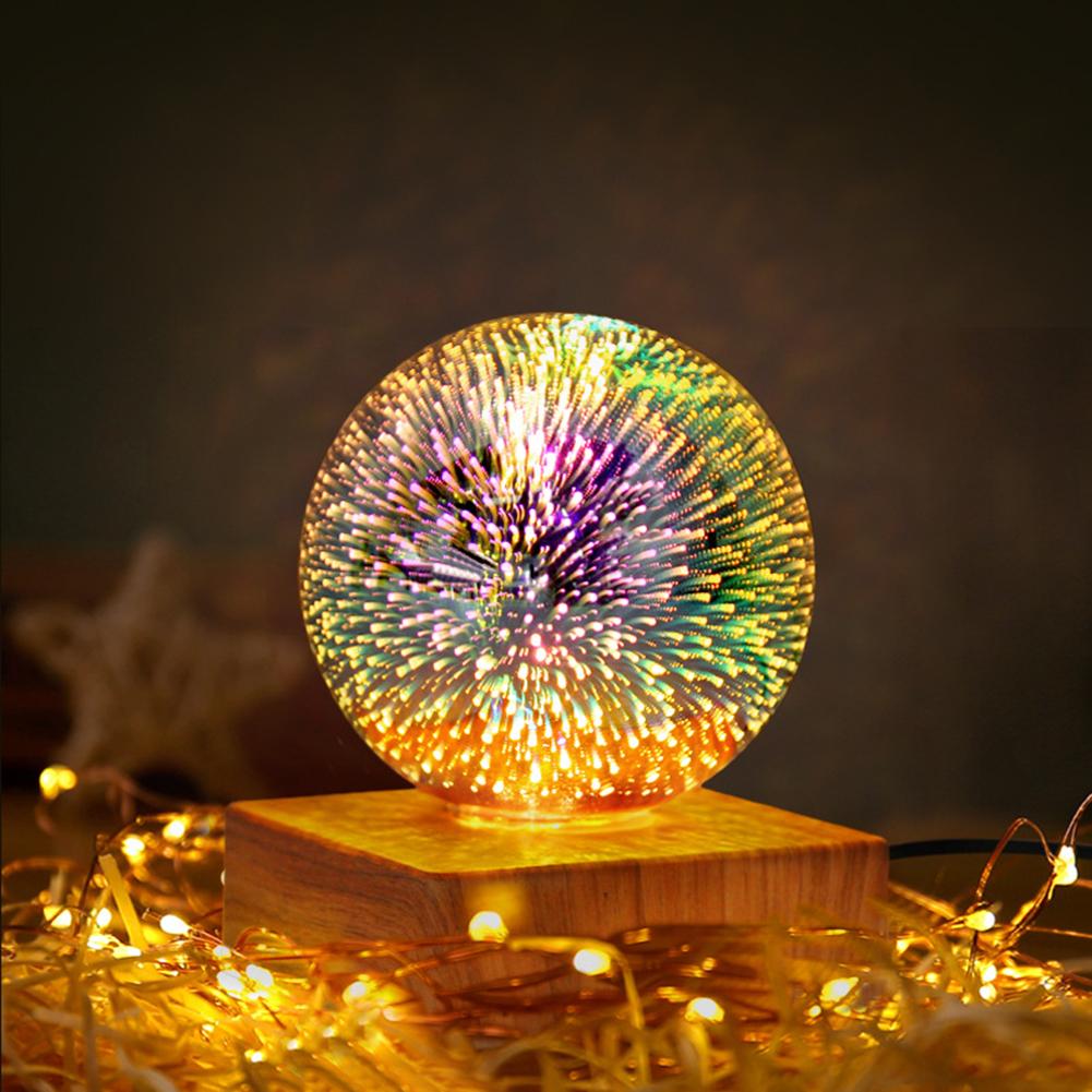 Luminous Led Crystal Ball Lamp Romantic Starry Sky Night Light Bedside Atmosphere Light With Wooden Base Snow Globe Glass Ball