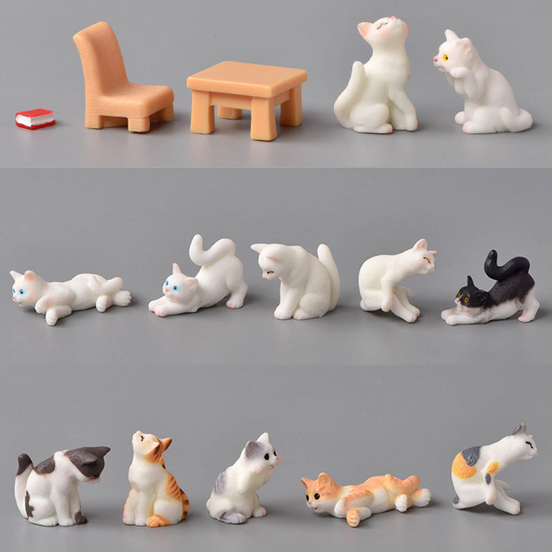 Cute Cat Stool Ornament For Kids Children Baby Garden Kitten Ornament Gift Room Decoration Toy Miniature Figurines Home Decor