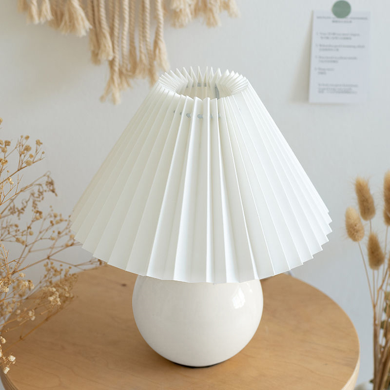 Nordic Pleated Table Lamp DIY Ceramic Timer Dimming Table Lamp USB Bedroom Bedside Three-Color Dimming Night Light Home Decor